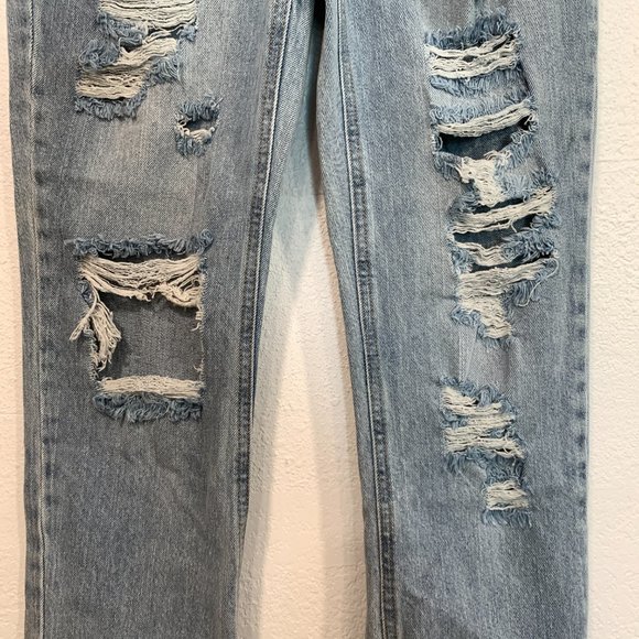 Vanilla Star 90s Boyfriend Jeans Raw Hem Distressed Button Fly W25"xL25" Size 1 - Picture 8 of 11
